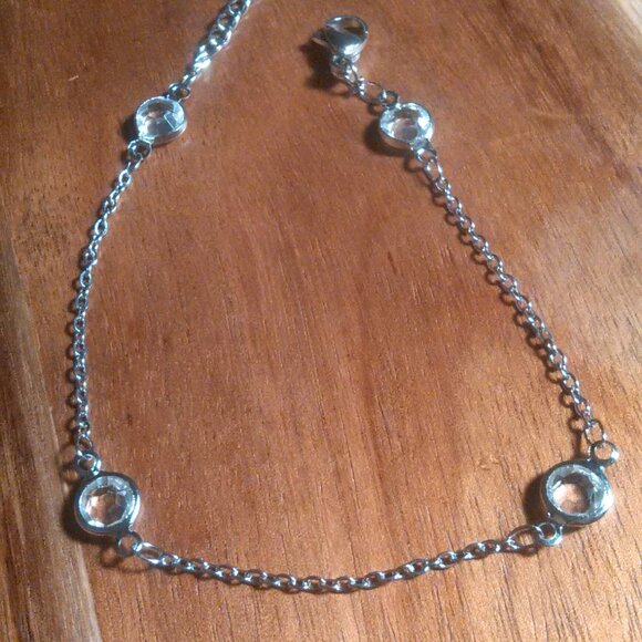 Beveled White Glass Stainless Steel Station Bracelet - Picture 3 of 12